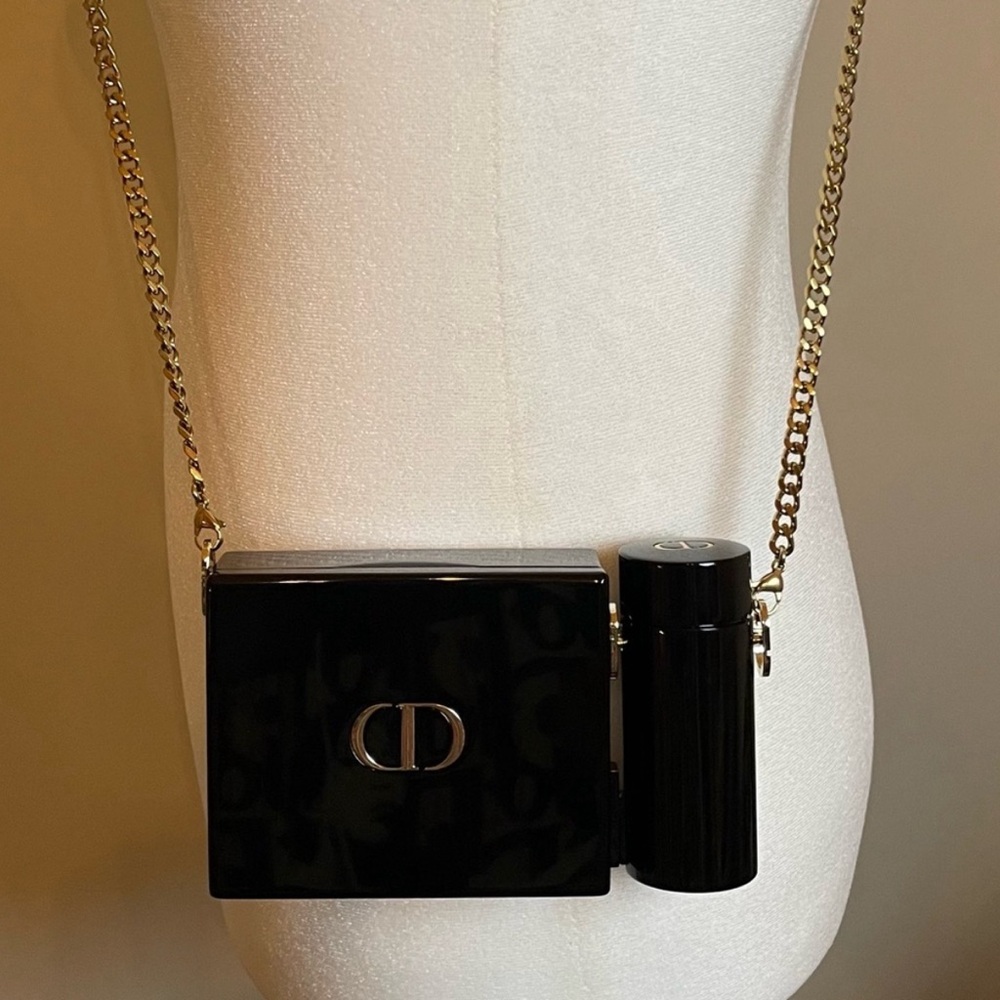 Christian Dior Black Acrylic Crossbody Purse with attached lipstick case - Picture 2 of 8